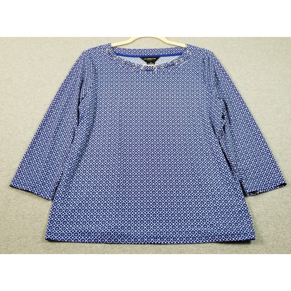 Liz‎ Claiborne Top Womens M Medium Blue Floral Grommet Neck 3/4 Sleeves
Career